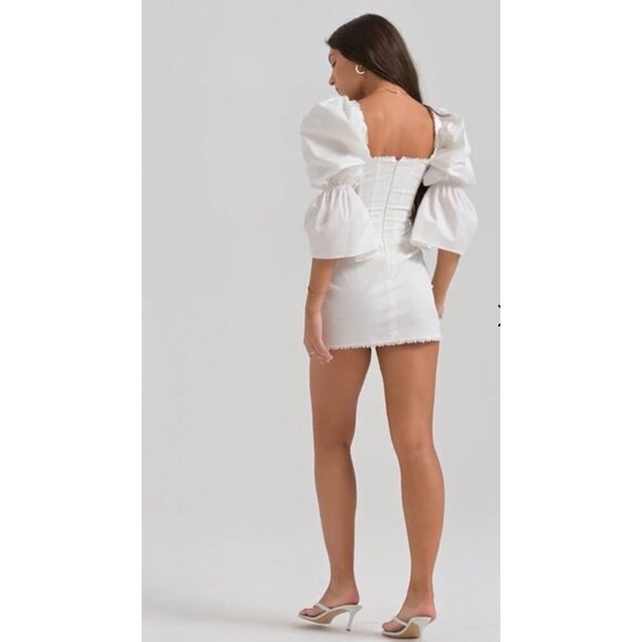 HOUSE OF CB MATILDA Add To Wishlist WHITE PUFF SLEEVE CORSET DRESS SIZE S - Picture 4 of 10